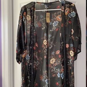 Black Floral American Eagle Kimono